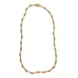 14Kt Two-tone Satin & Shiny Bow Shape and Bead Necklace (35.90gr)